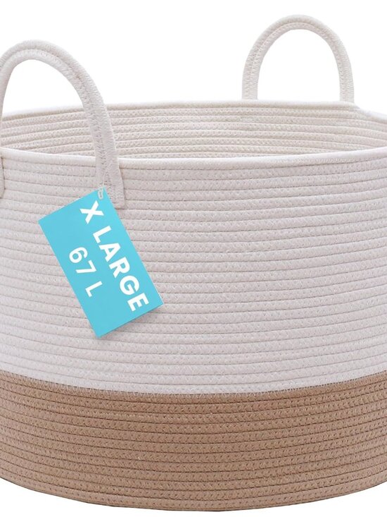 Other - Large Woven Storage Basket for Blankets and Toys 20" x 13" Inch, Rope Laundry Ba